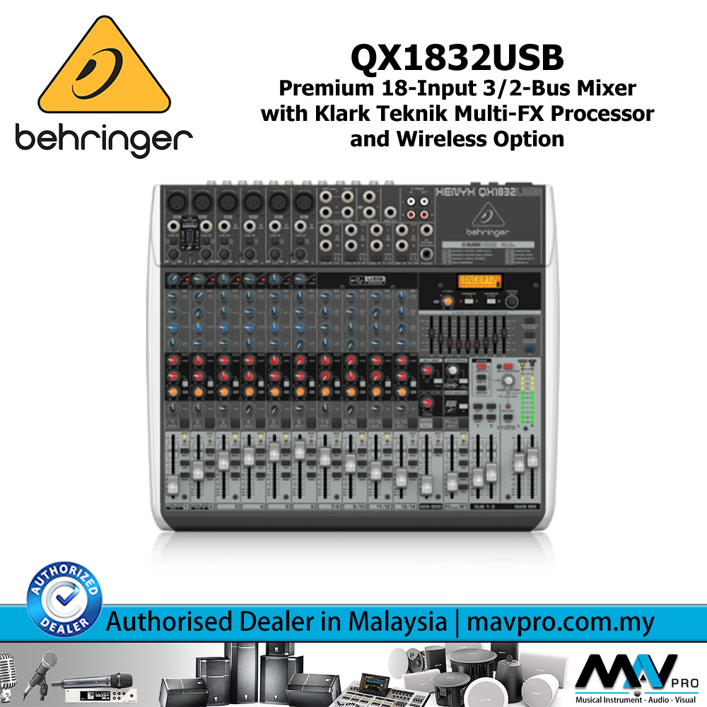 Behringer QX1832USB Premium 18Input 3/2Bus Mixer with Klark Teknik MultiFX Processor and